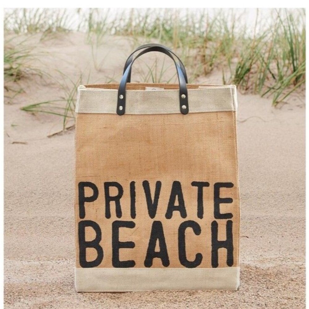 Private Beach Jute Tote with Leather Handles NEW